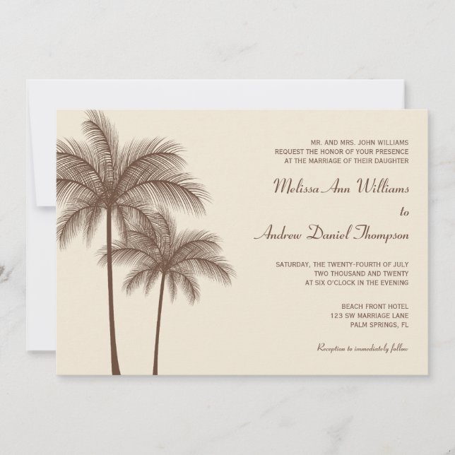 Brown Palm Tree Tropical Wedding Invitations (Front)