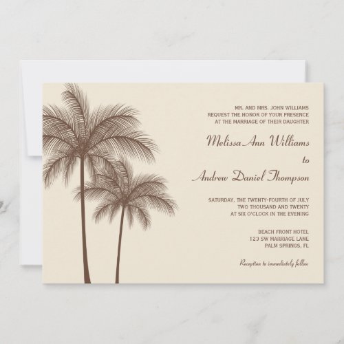 Brown Palm Tree Tropical Wedding Invitations