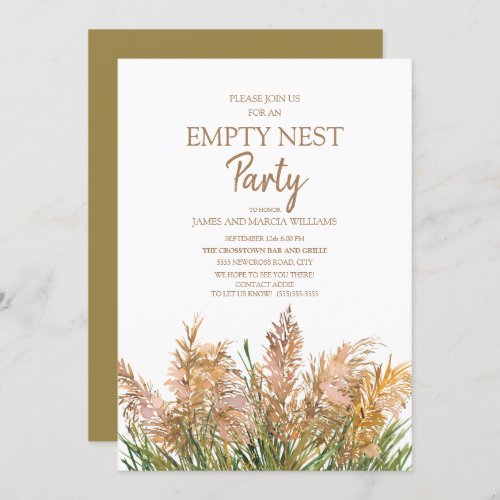 Brown Pampas Grass Green White Empty Nest Party Invitation