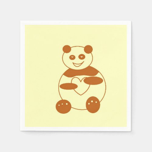 Brown Panda In Love Yellow Background Paper Napkin