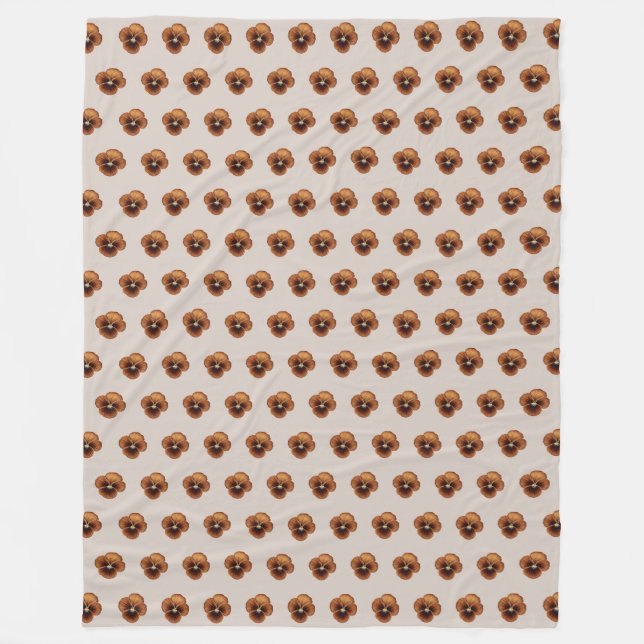 Brown Pansy Flower Seamless Pattern on Fleece Blanket (Front)