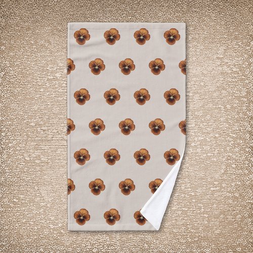 Brown Pansy Flower Seamless Pattern on Hand Towel