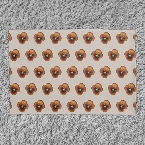 Brown Pansy Flower Seamless Pattern on Pillow Case