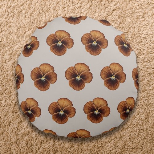 Brown Pansy Flower Seamless Pattern on Round Pillow