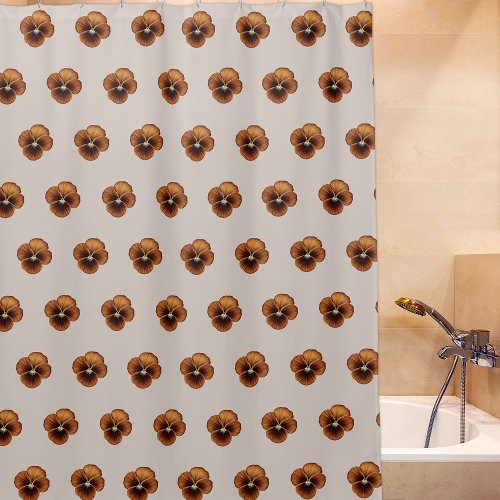 Brown Pansy Flower Seamless Pattern on Shower Curtain