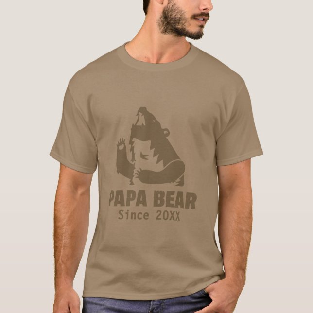 Brown Papa Bear Since Year of Fatherhood For Dad T-Shirt (Front)