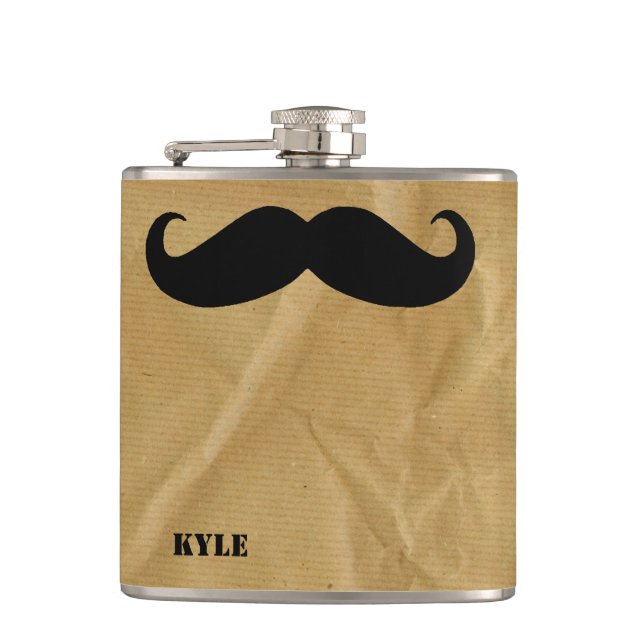 Brown Paper Bag with Mustache Custom Flask (Front)