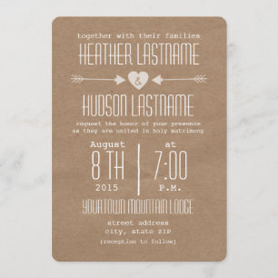Brown Paper Inspired Arrows + Heart Rustic White Invitation