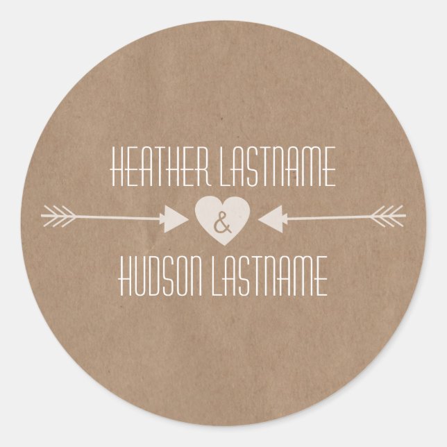 Brown Paper Inspired White Arrows Wedding Sticker (Front)