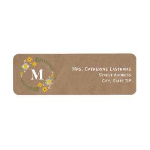 Brown Paper Inspired Wildflower Wreath Monogram Label
