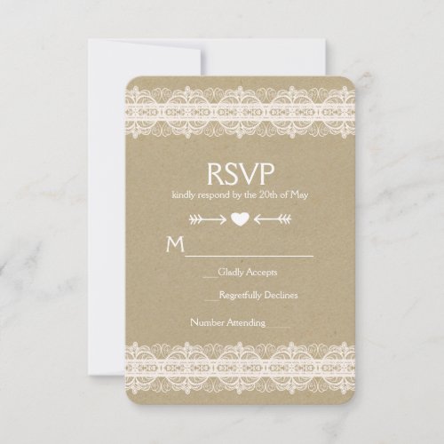 Brown Paper  Lace Natural Rustic Wedding RSVP