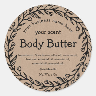 Brown paper organic rustic wreath body butter classic round sticker
