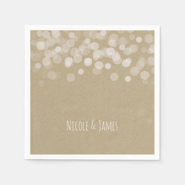 Brown Paper Simple Rustic White Lights Wedding Paper Napkins (Front)