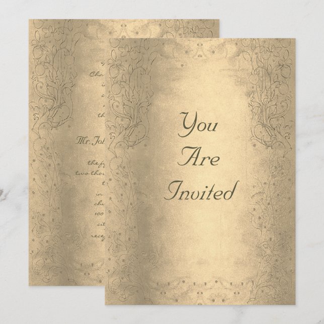 Brown Paper Swirl Vintage Wedding Invitations (Front/Back)