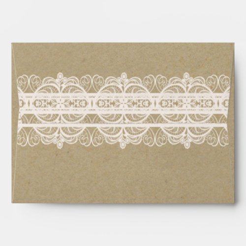 Brown Paper  White Lace Natural Rustic Wedding Envelope