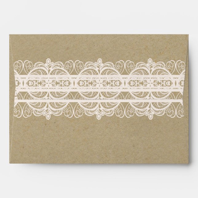 Brown Paper & White Lace Natural Rustic Wedding Envelope (Back (Top Flap))