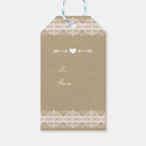 Brown Paper  White Lace Natural Rustic Wedding Gift Tags