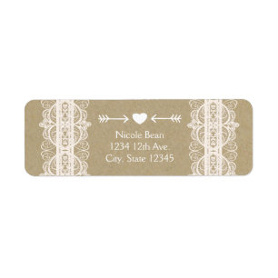 Brown Paper & White Lace Natural Rustic Wedding Label