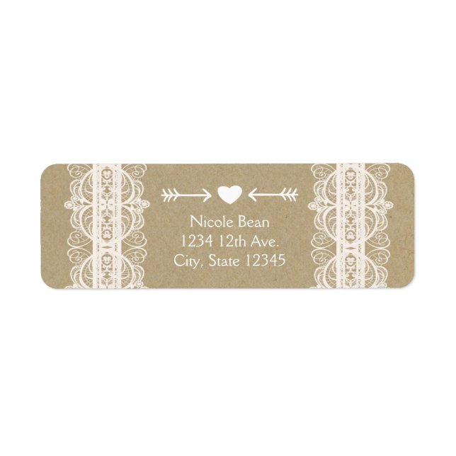 Brown Paper & White Lace Natural Rustic Wedding Label (Front)