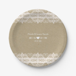 Brown Paper & White Lace Natural Rustic Wedding Plates