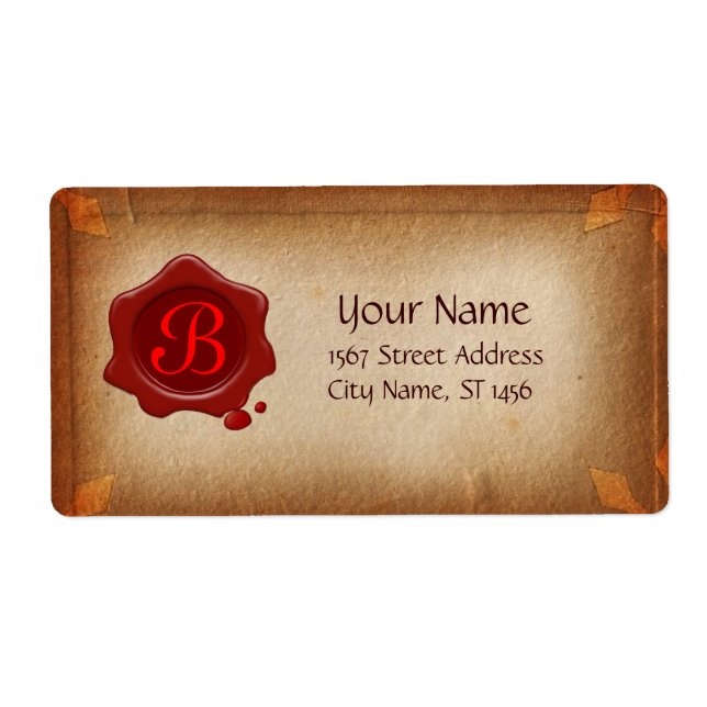 BROWN PARCHMENT AND RED WAX SEAL MONOGRAM LABEL (Front)