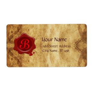 BROWN PARCHMENT AND RED WAX SEAL MONOGRAM LABEL