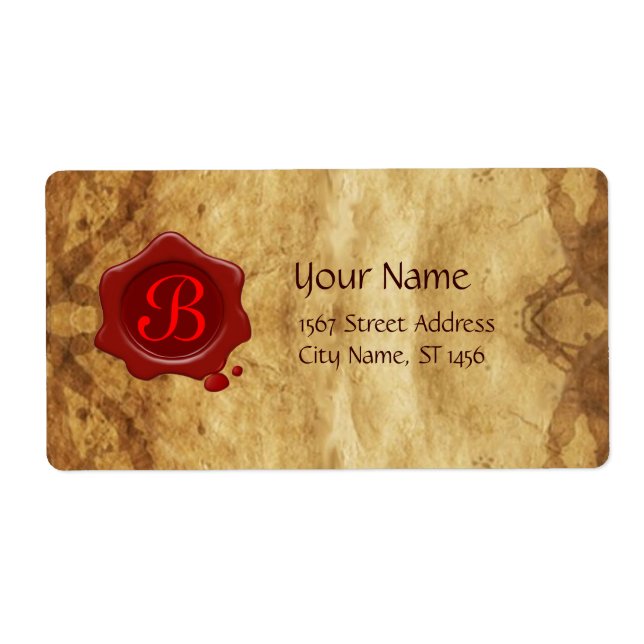BROWN PARCHMENT AND RED WAX SEAL MONOGRAM LABEL (Front)
