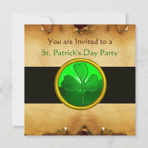 BROWN PARCHMENT & GREEN SHAMROCK JEWEL ,black Invitation