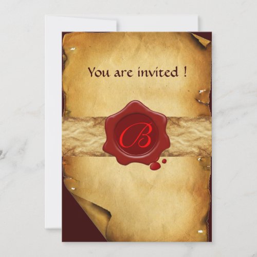 BROWN PARCHMENT RED WAX SEAL MONOGRAM INVITATION
