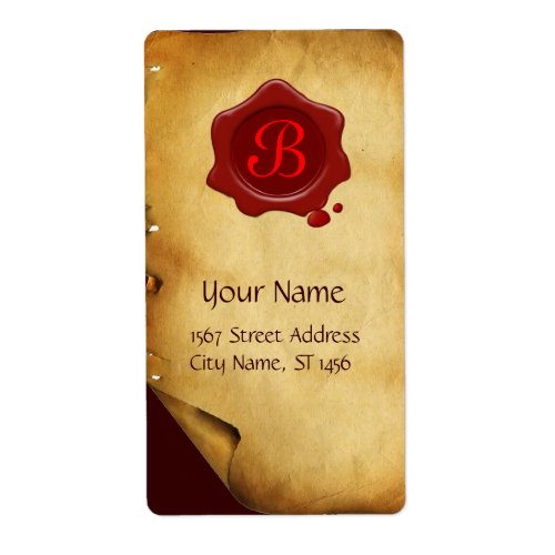 BROWN PARCHMENT  RED WAX SEAL MONOGRAM LABEL