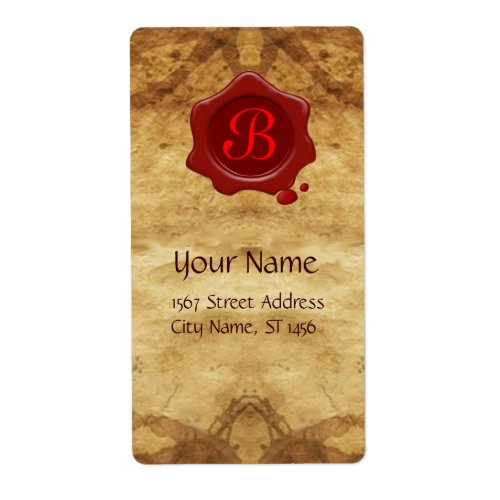 BROWN PARCHMENT RED WAX SEAL MONOGRAM LABEL