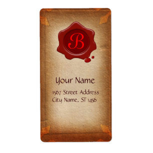 BROWN PARCHMENT , RED WAX SEAL MONOGRAM LABEL