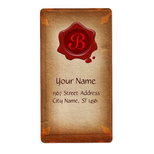 BROWN PARCHMENT  RED WAX SEAL MONOGRAM LABEL