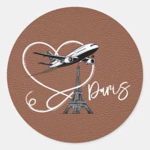 Brown Paris Passport Classic Round Sticker