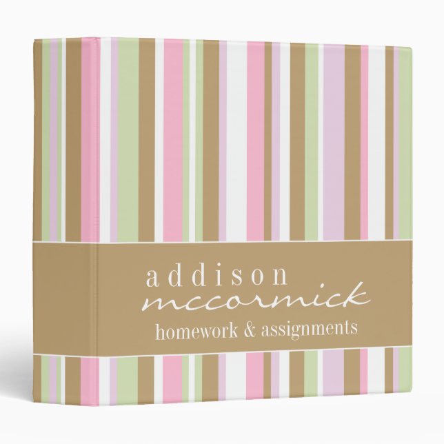 Brown & Pastel Stripes 3 Ring Binder (Front/Spine)