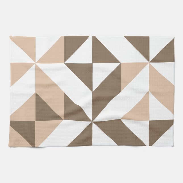 Brown Patchwork Geometric Deco Cube Pattern Kitchen Towel (Horizontal)