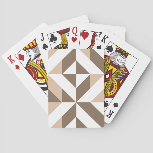 Brown Patchwork Geometric Deco Cube Pattern Poker Cards (Back)