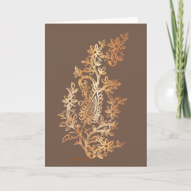 Brown pattern letterpress thank you card (Front)