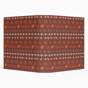 brown pattern of birds, dots, footsteps, flowers, 3 ring binder