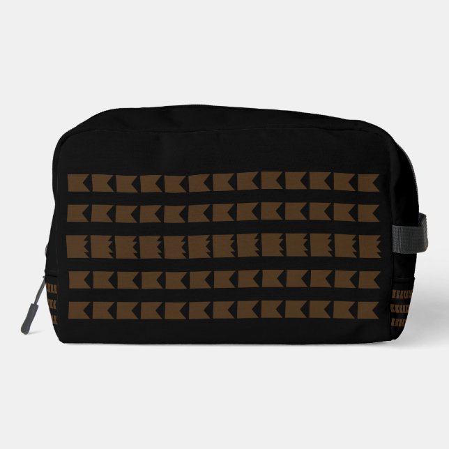 Brown Pattern on Black Background Mens Dopp Kit (Back)