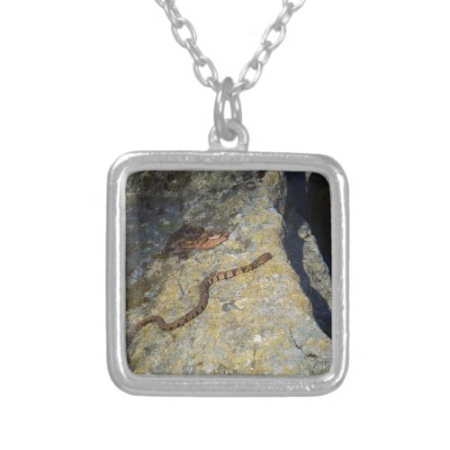 Brown pattern snake on Rock Silver Plated Necklace