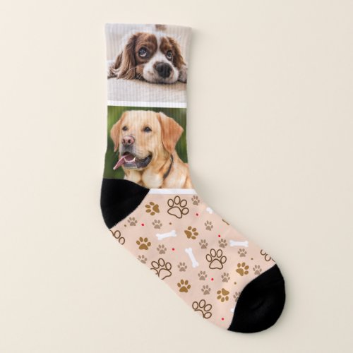 Brown Paw  Bone Pattern Custom Pet Photo Socks