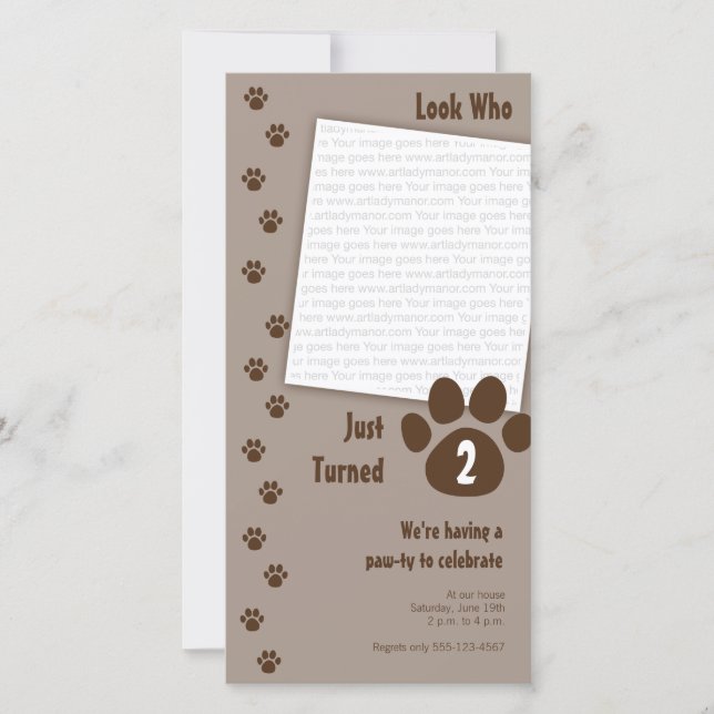 Brown Paw Print Birthday Invitation (Front)