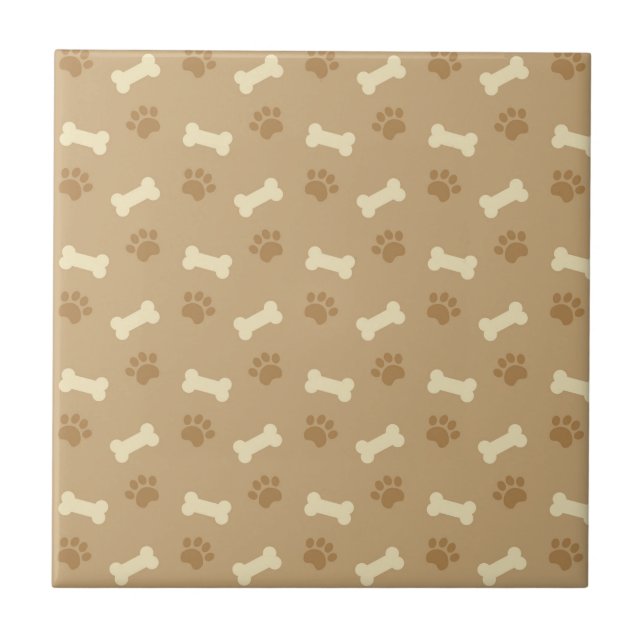 Brown Paw Print Bone Pattern Ceramic Tile (Front)