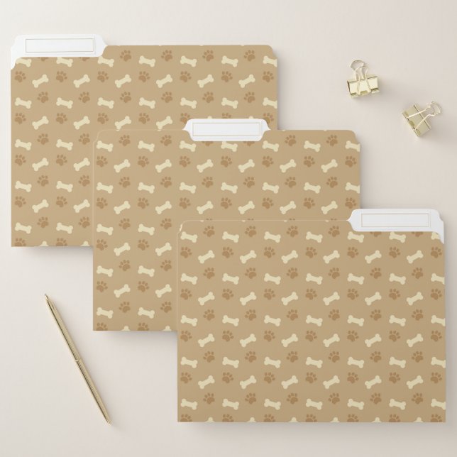 Brown Paw Print Bone Pattern File Folder (Set)