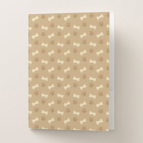 Brown Paw Print Bone Pattern Pocket Folder