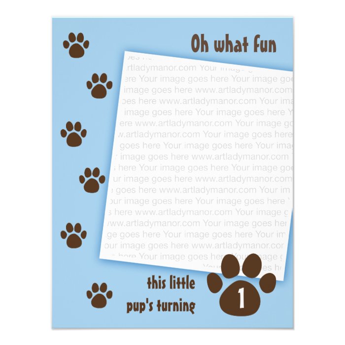 Brown Paw Print on Blue Birthday Personalized Announcement