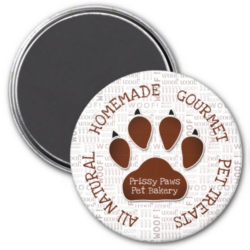 Brown Paw Print with Business Name and Woof Art Magnet