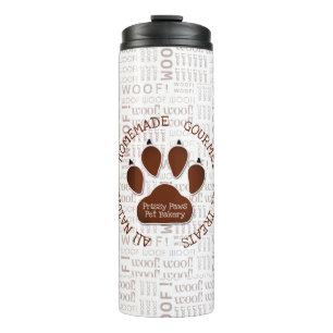 Brown Paw Print with Business Name Woof Art Thermal Tumbler