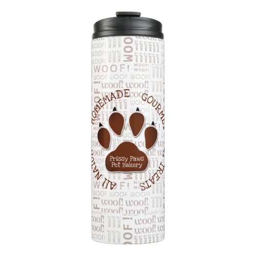 Brown Paw Print with Business Name Woof Art Thermal Tumbler